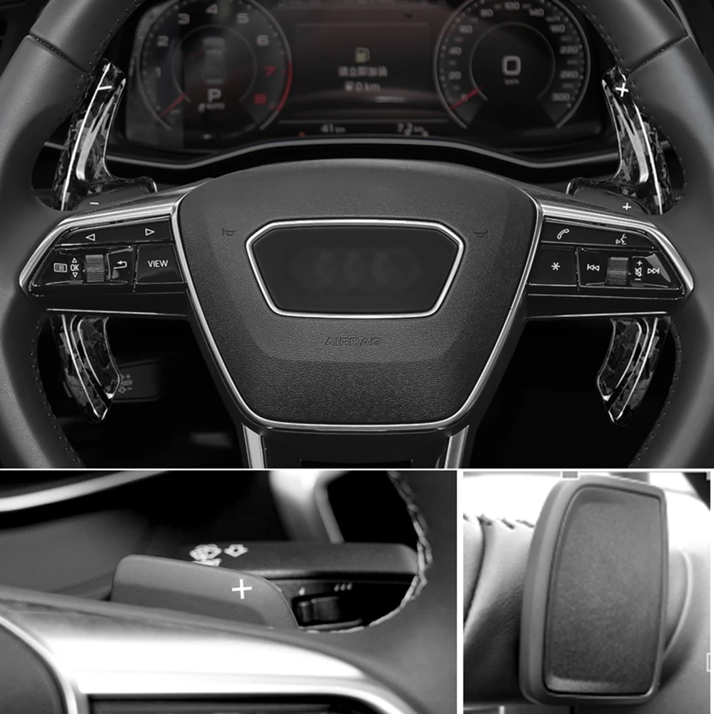 Car Forged Real Carbon Fiber Central Steering Wheel Paddle Shifter Extension Auxiliary For Audi A3L 2021 A4 A6 2020 A7 2019