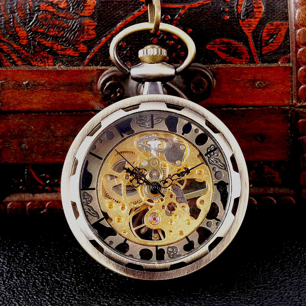 8944Creative copper wheel transparent glossy large mechanical Creative retro gift value exquisite pocket watch