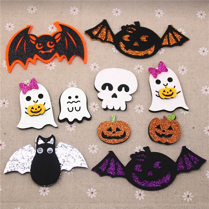 10pcs Non-woven patches Halloween Pumpkin/Bat/Ghost Felt Appliques for clothes Sewing Supplies diy craft ornament