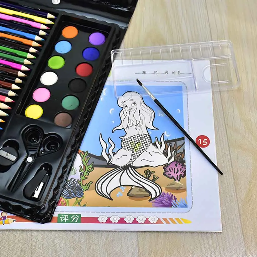 150 Buah/Set Kit Alat Gambar dengan Kotak Lukis Kuas Seni Spidol Warna Air Pena Krayon Hadiah Anak-anak PI669