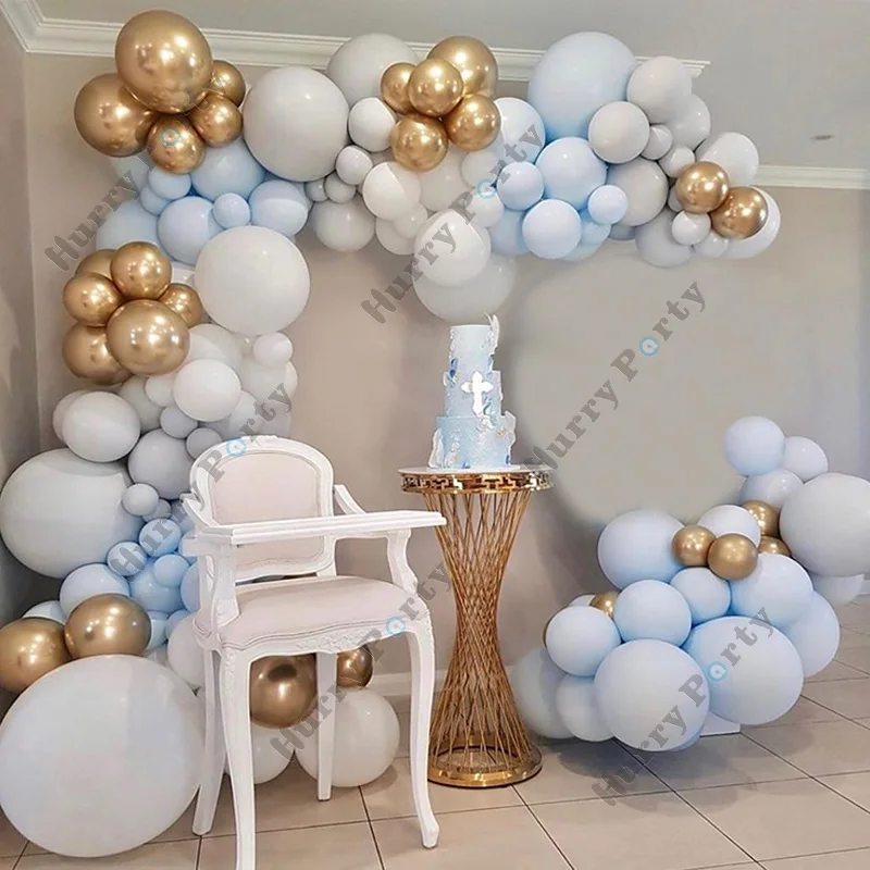 124Pcs Baby Shower Boy Birthday Anniversary Decoration Supplies Blue Balloons Garland Arch Kit Chrome Gold Balloon Adult Kit 1St