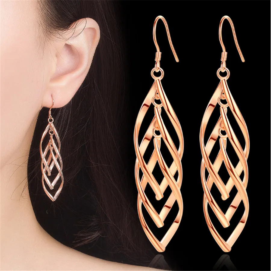 Long Drop earrings For Women Spiral Earrings Rose Gold Silver Color Fashion Jewelry Brithday Friendship Gift Dropshipping