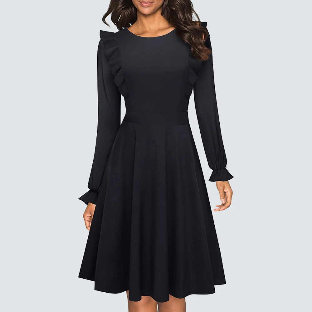 

Autumn Brief Elegant Ruffle Sleeve Casual Party Dress Classic Retro Charming Vestidos HA181