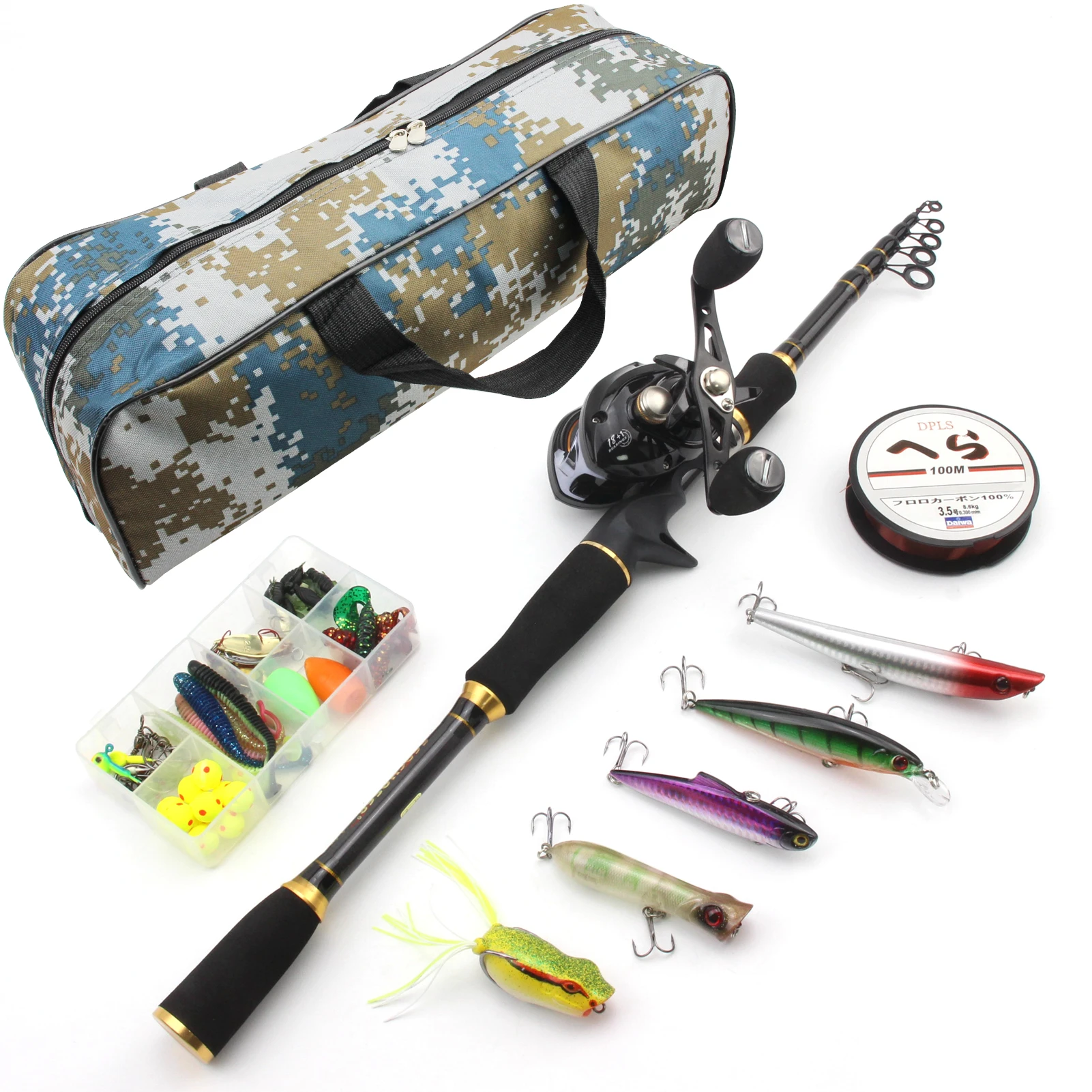 1.8M-2.7M Fishing rod with reel and bag lure Casting Rod Reels Set carbon lure fishing pole telescopic Trout rod Reel Combos