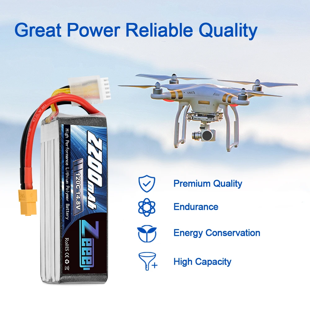 2 buah baterai LiPo 2200mAh Zeee 4S 14.8 mAh V 120C dengan colokan XT60 untuk Drone FPV mobil RC perahu grafena model pesawat helikopter RC