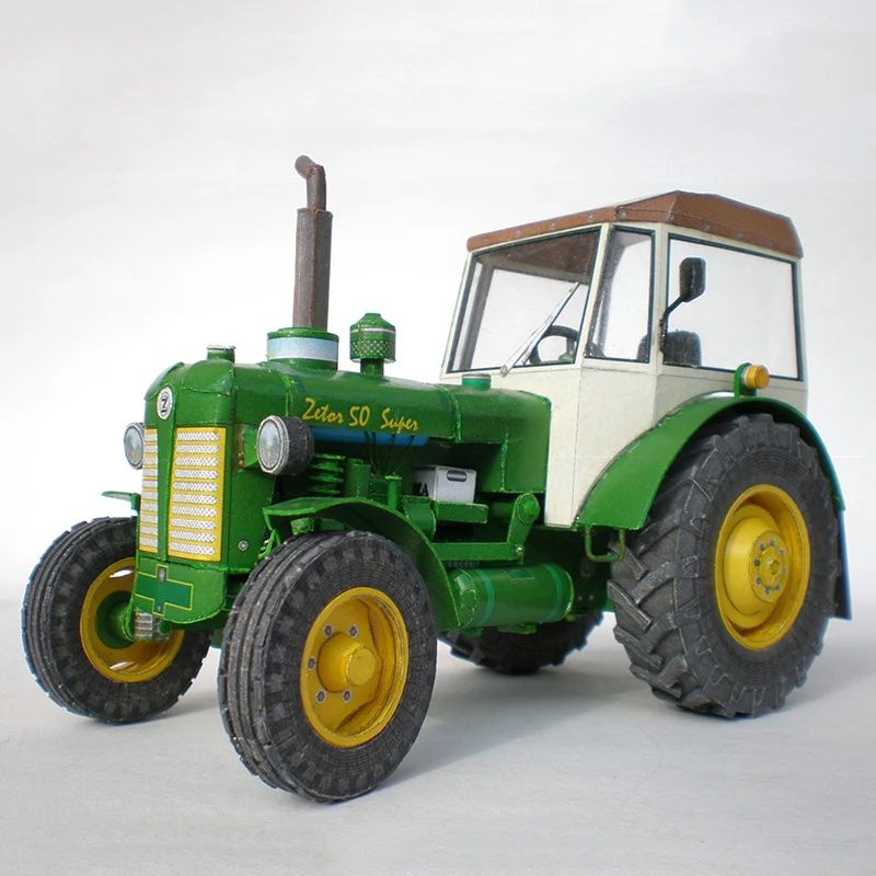 Zetor 50 Super Tractor 1:32 Czech Origami Art Folding 3D Paper Model Papercraft DIY Teens Adult Handmade Craft Toys ZX-047