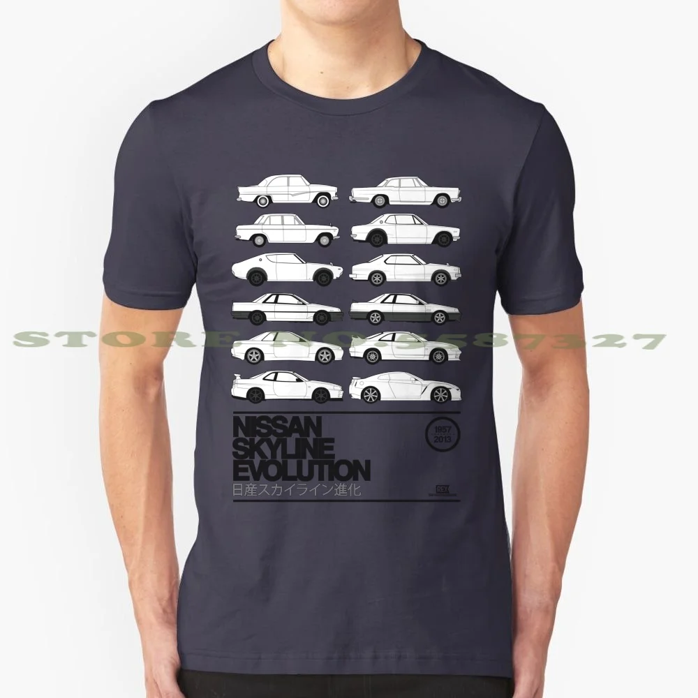 Skyline History 100% Pure Cotton T-Shirt Skyline Gtr C110 C210 Hako Datsun Jdm Japanese Illustrator R30 R31 R32 R33 R34 R35