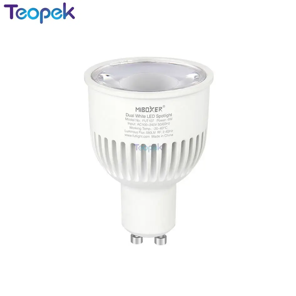 

MiBoxer 2.4G GU10 6W CCT Dual White(Cool+Warm White) LED Bulb Lamp AC85-265V FUT107,Color Temperature Adjustable,WiFi Compatible