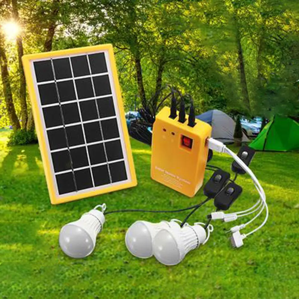 Outdoor Portable 3W Lithium-ion Solar Energy Small System Solar Panel Electric Generator 3 LED Bulb Power System Kit