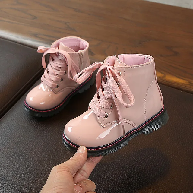 Fashion British Style Children Shoes for Boys Girls Spring Autumn PU Leather Lace Up Zipper Baby Kids Short Ankle Boots Shoes