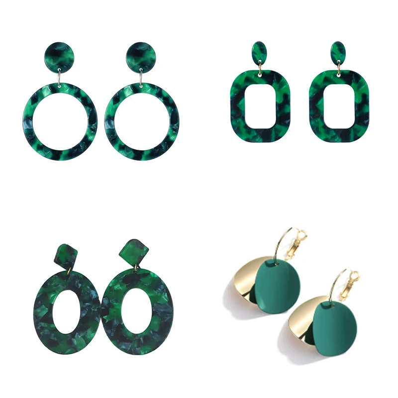 POXAM New Statement Earrings for Women Green Cute Arcylic Geometric Dangle Drop Gold Earings Brincos 2021 Fashion Jewelry