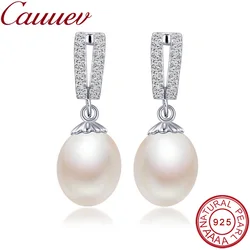 AAAA High quality 100% Natural pearl long drop earrings 2021Hot selling 925 sterling silver zircon jewelry for women 5 colors