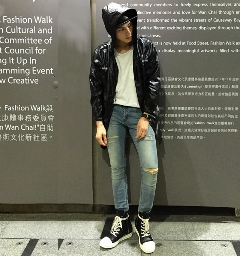 Knee Hole Jeans for Men Light Blue Slim Fit Light Straight-Leg Skinny Pants Male Distressed Jeans Vintage Men Jeans Trousers
