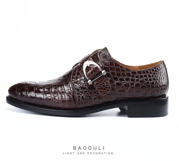 2021 new design 100% real genuine crocodile skin alligator leather men business shoe cow skin lining offcial male shoe brown