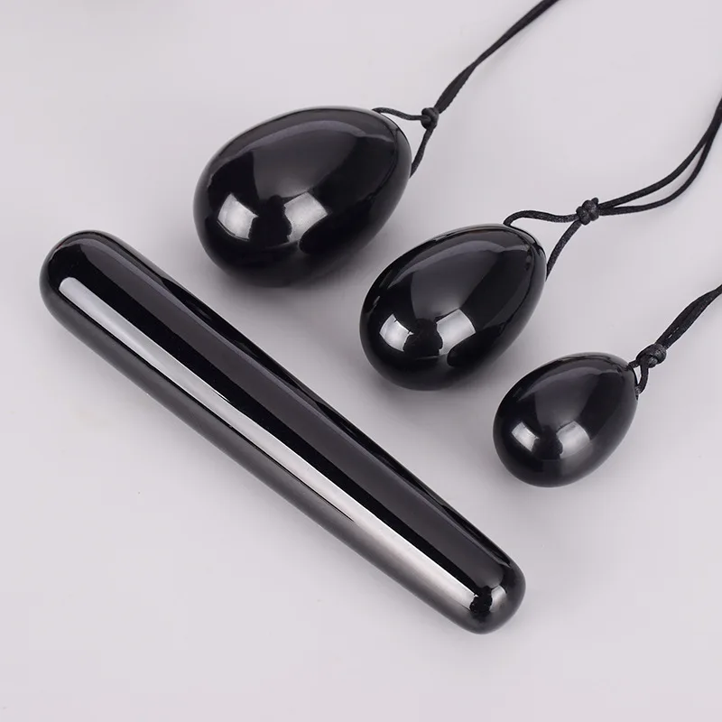 

Obsidian Yoni Eggs Wand Set Natural Black Jade Egg Women Vaginal Muscles Tightening Kegel Massage Ball Yoni Wand Jade Massager