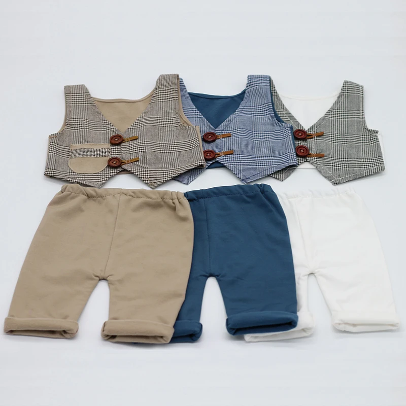 Newborn Baby Photography Clothing Plaid Waistcoat+Pants 2pcs Set Boys Photo Costumes Outfit Infant Gentleman Clothes