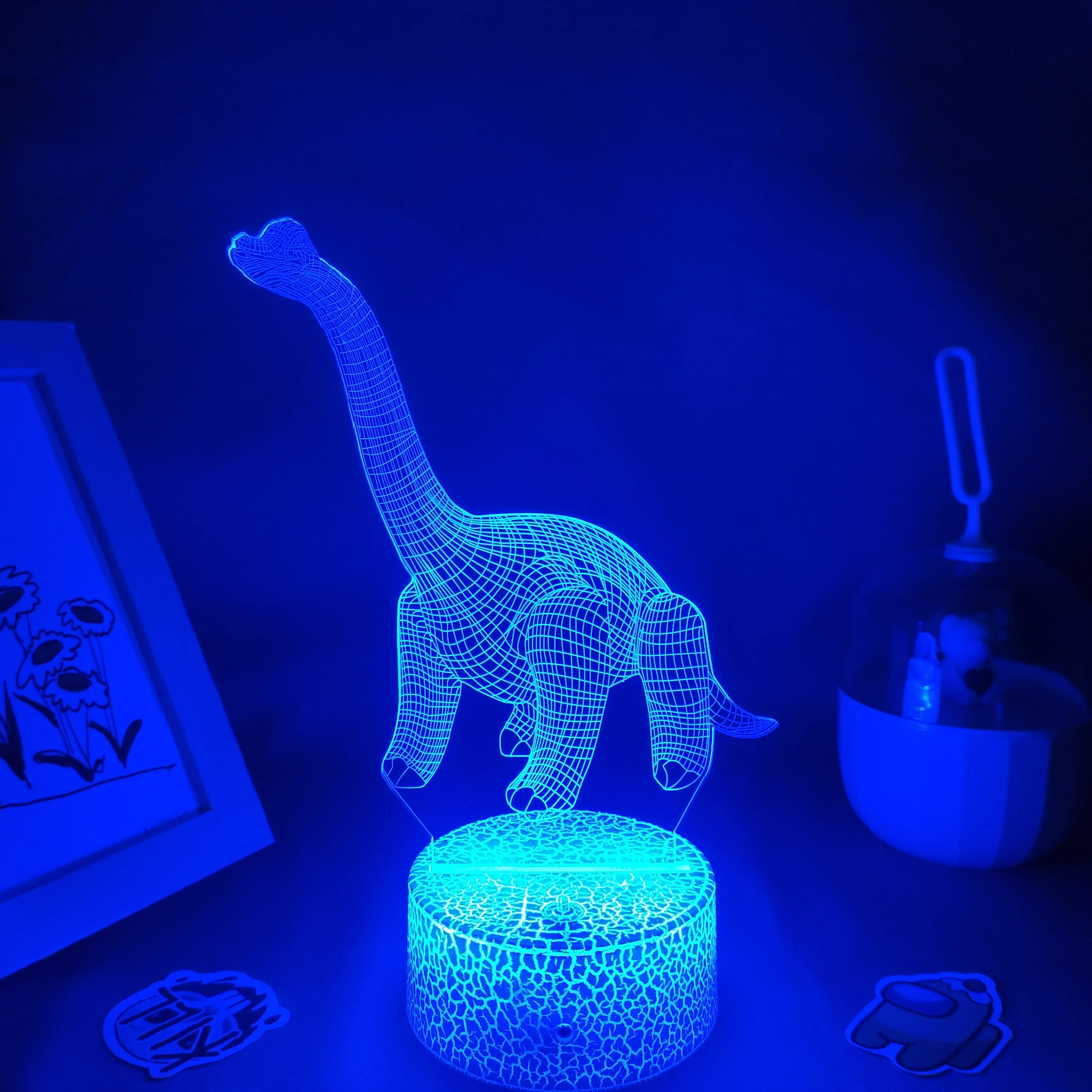 동물 공룡 Brachiosaurus 3D LED 네온 램프 RGB 야간 조명 어린이를위한 생일 선물 차일드 침실 침대 옆 테이블 장식