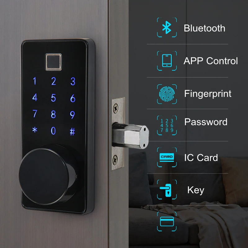 Smart Lock Keyless Entry Bluetooth Fingerprint Reader Touch Screen Keypad Password Unlock Via Gateway Compatible Alexa Google