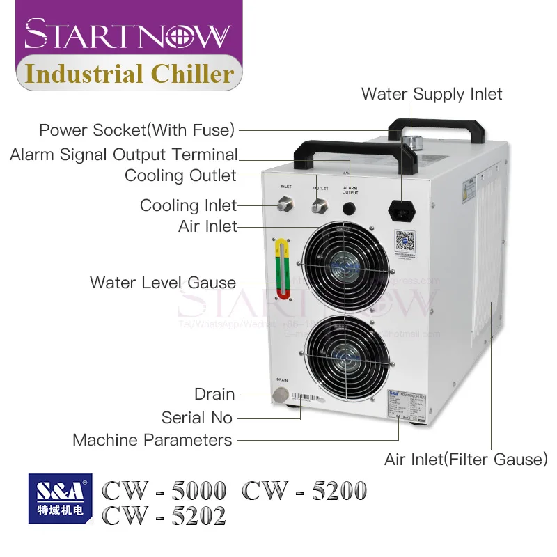 S&A Industrial Water Chiller CW-5200AG CW-5000AH For CNC Spindle 80W 150W CO2 Laser Machine Laser Tube Cooling CW5202TG CW5000TH