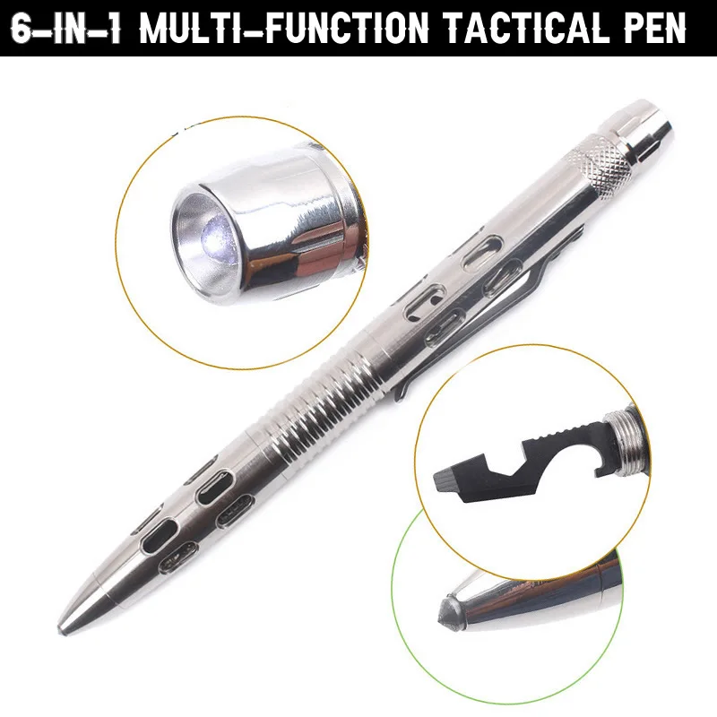 Neue Edelstahl Tactical Pen Taschenlampe Schraubendreher Werkzeug Glas Breaker Flasche Opener Selbstverteidigung EDC Werkzeug Notfall Kit