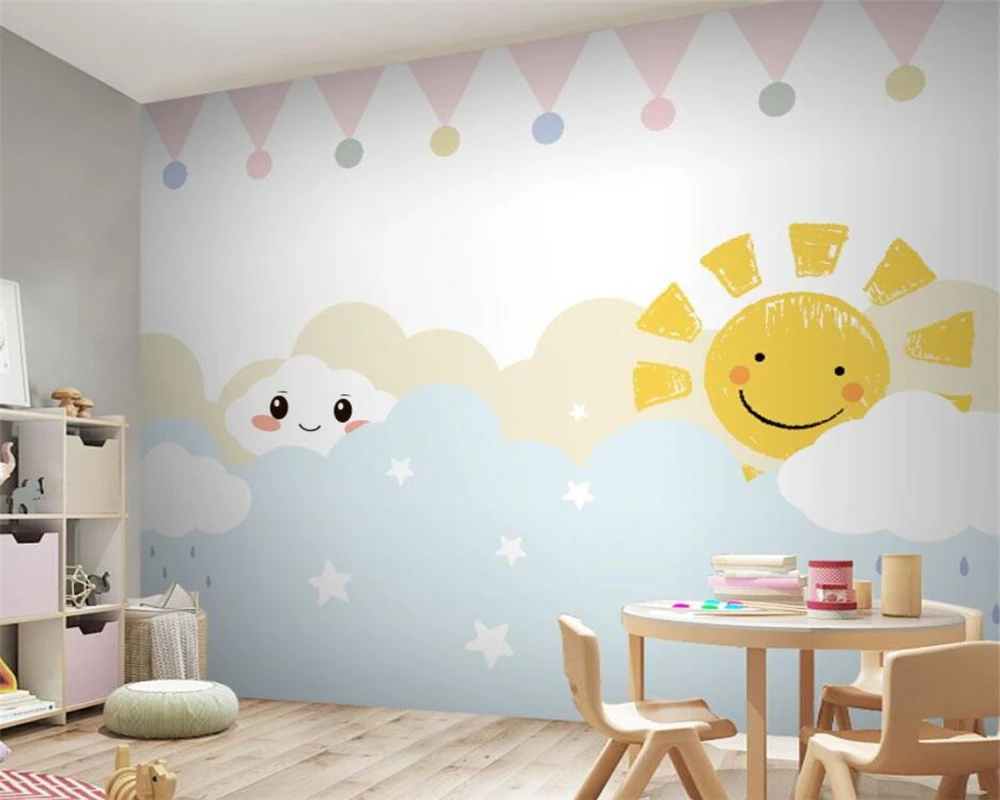 

beibehang Customized modern children's room sun clouds boy girl bedroom children's clothing store papel de parede wallpaper