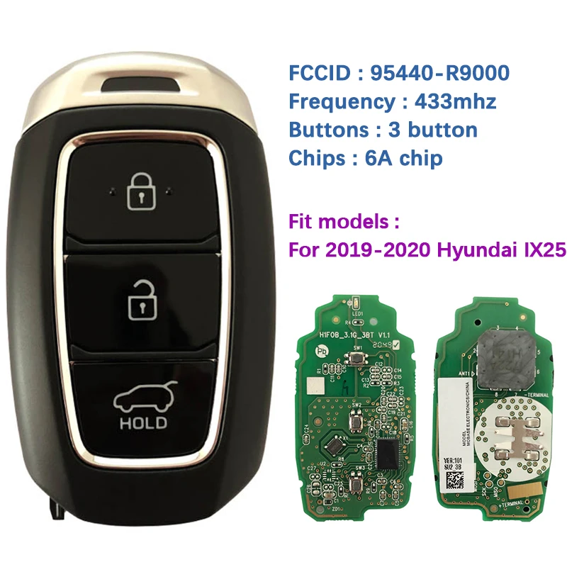 CN020214 Original 3 Button Smart Key Remote 433Mhz 6A Chip 95440-R9000 For Hyundai IX25 1.5L 2019-2020
