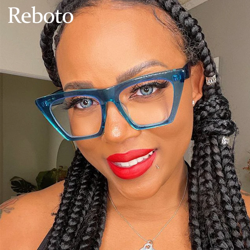 Classic Cat Eye Blue Woman Glasses Female Frame 2021 New Vintage Sexy Optical Transparent Eyeglasses Flat Top Decorative Glasses