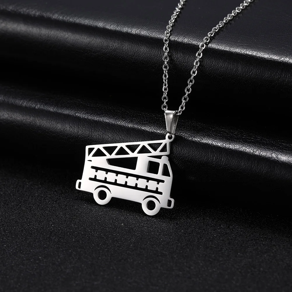 COOLTIME Chain Necklace Women Stainless Steel Truck Firefighter Engine Hydrant Fire Pendant Gift Fashion Jewelry Cute Necklace