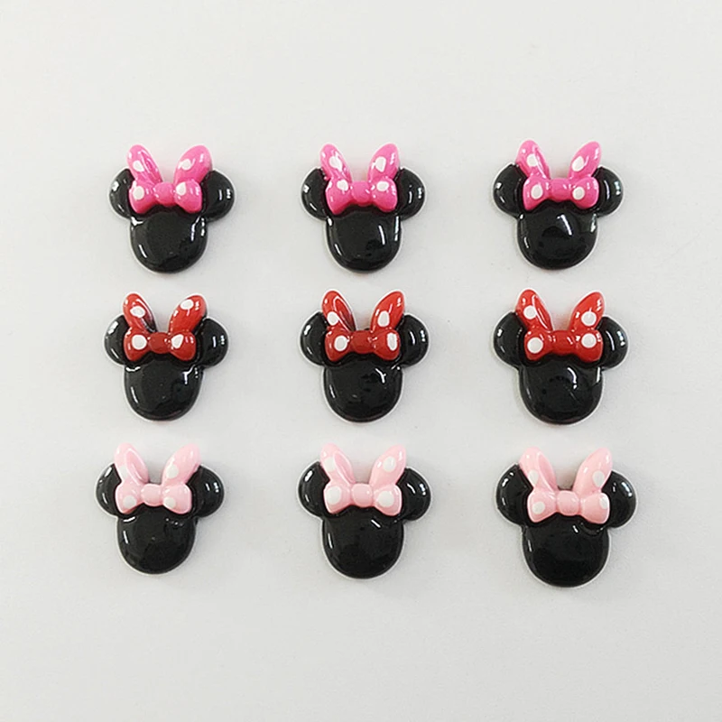 30pcs Cute Cartoon Bowknot Mouse Resin Ornament Color DIY Craft Supplies Phone Shell Patch Arts Kids Hair Accessories Materials