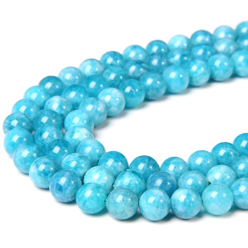 4 6 8 10 12mm Angel stone Blue Chalcedony Stone Angelite Round loose spacer Bead For Jewelry Making Bracelet Necklace 15 Inches