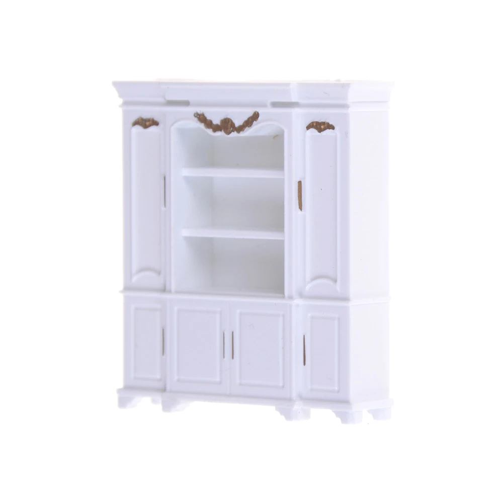 Mini Cabinet Model Kitchen Dining Cabinet Display Shelf Dollhouse White Doll House Decoration Miniature Kitchen 51*12*56mm