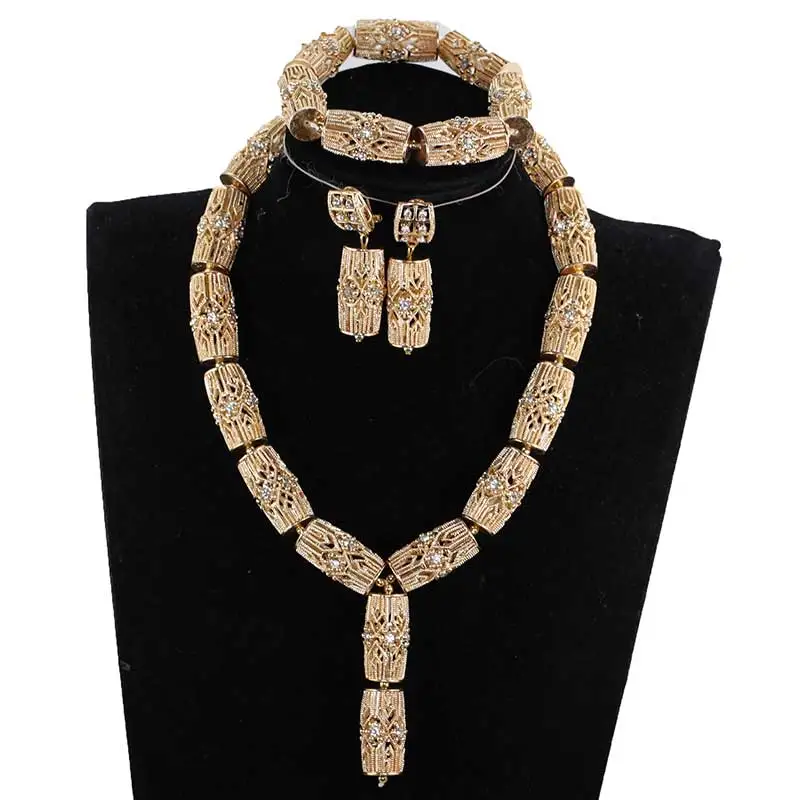 

Dubai Gold Jewelry Sets for Women 2018 Bridal Gift Nigerian Wedding African Beads Jewelry Set Chunky Pendant Necklace WE200