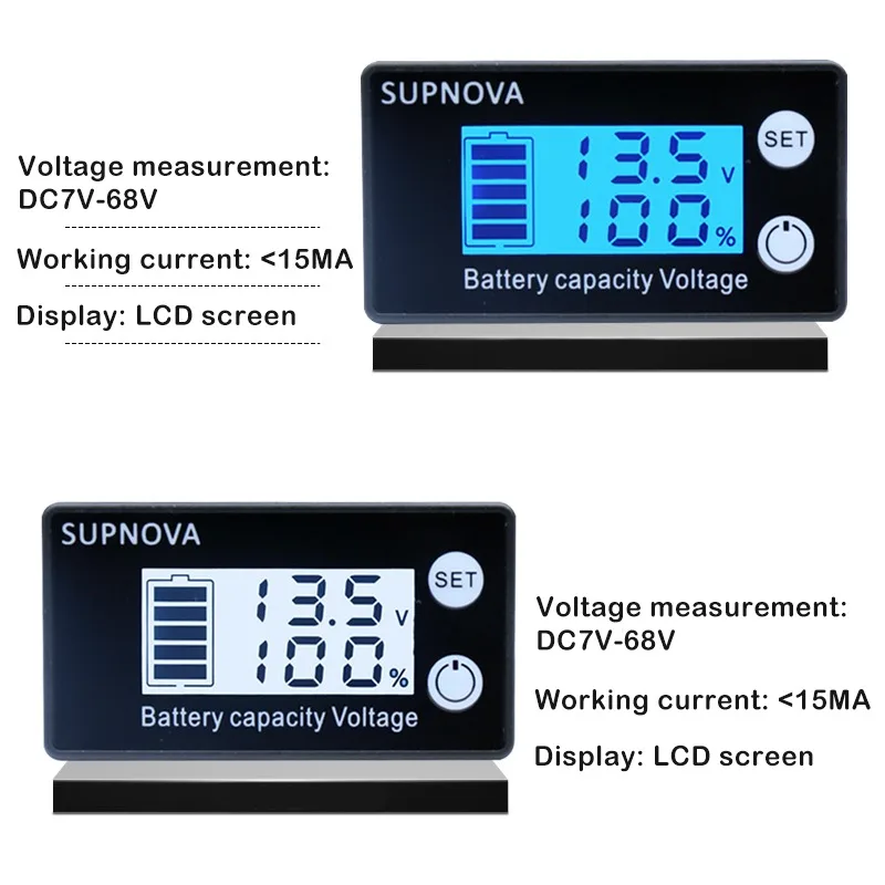 Battery Capacity Voltage Meter Battery Capacity Indicator DC 7-68V Lead-Acid Battery Tester Voltmeter Voltage Gauge