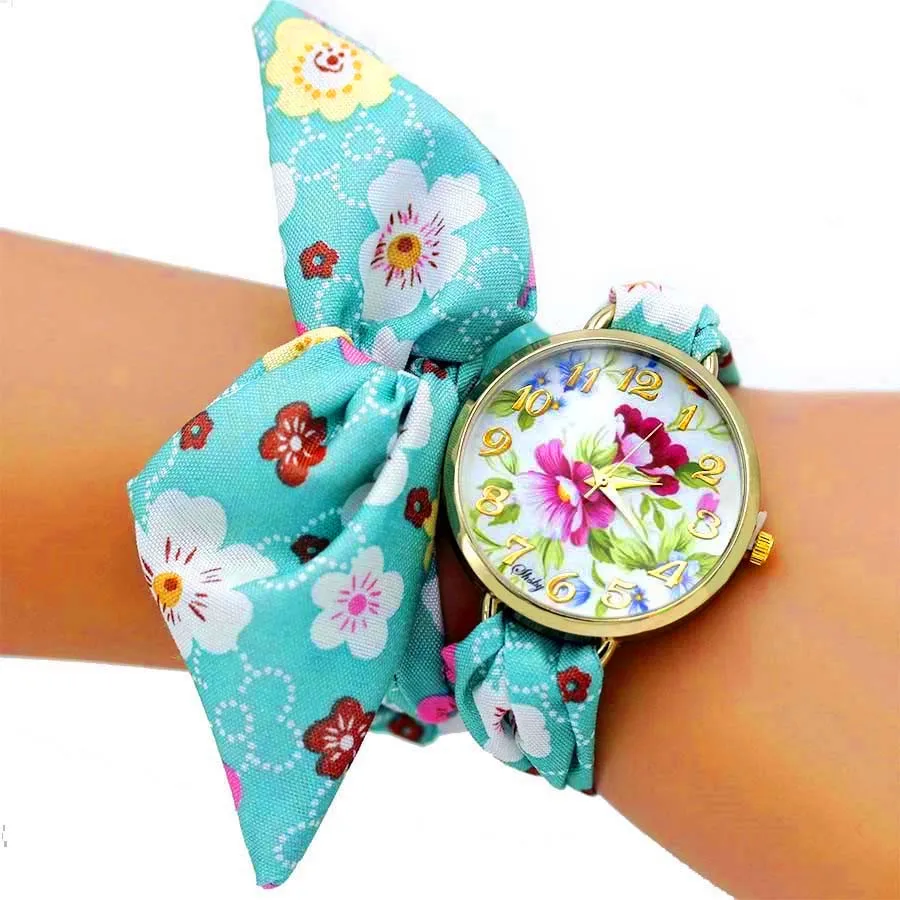 Shsby Unique Ladies Flower Cloth Wristwatch Fashion Women Dress Watch Silky Chiffon Fabric Watch Sweet Girls Bracelet Watch