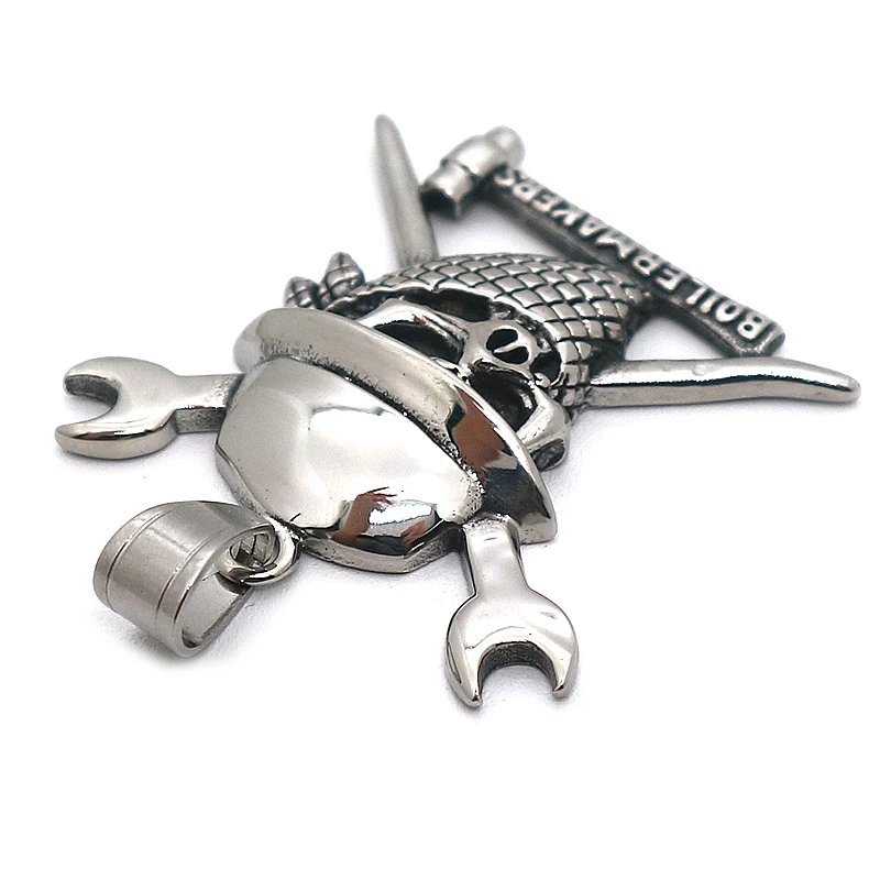 Unisex 316L Stainless Steel Cool Skull Boiler Makers Pendant Chain Newest