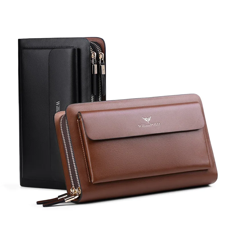 Business Mens Brand Clutch Bags split Leather Phone Credit Card Organizer Large Wallet New Fashion Zipper Hand Bag