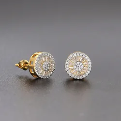 Round Crystal Stud Earrings for Women Gold Color Cubic Zirconia Hip Hop Earring Mens Jewelry Bulk Items Wholesale Lots OHE123