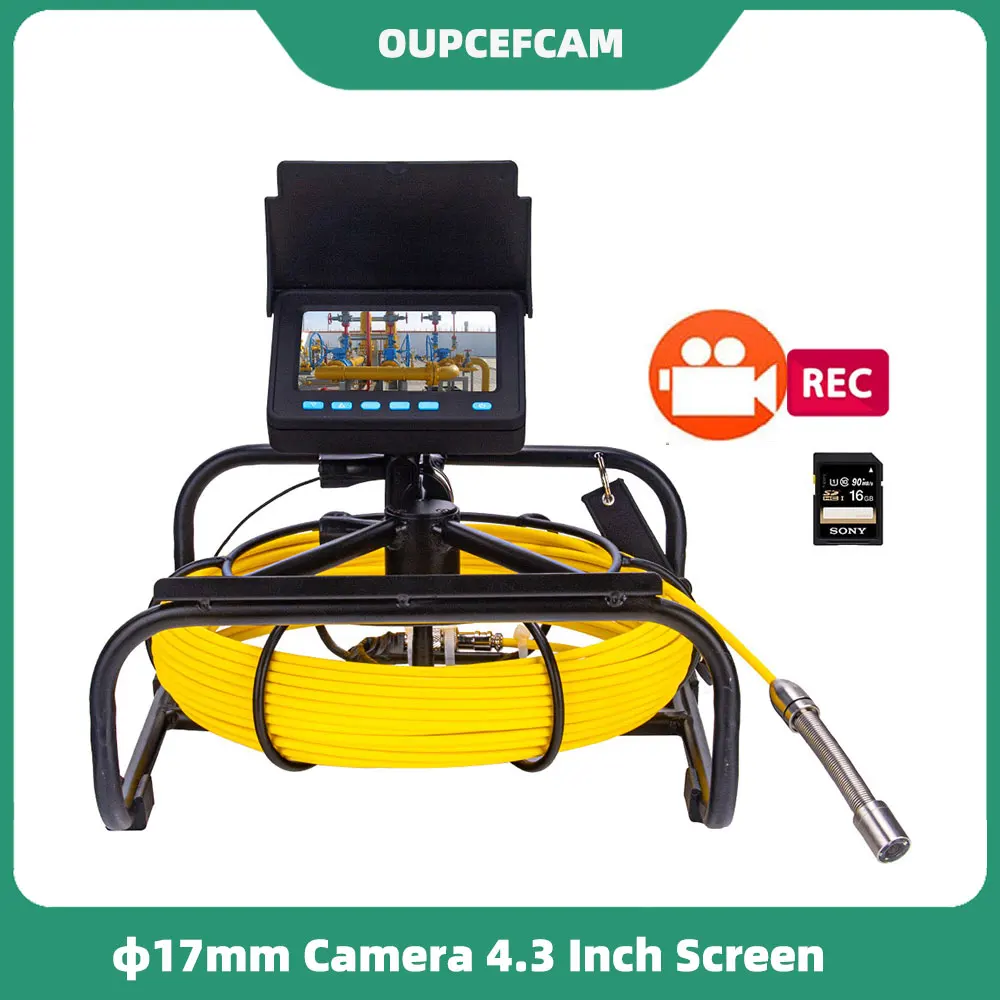 

4.3 Inch Monitor 17mm HD Camera Sewer Drain Pipe Inspection System DVR 5mm Fiberglass Cable Aluminum Alloy Box WP9604B