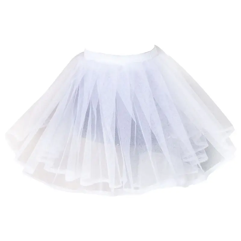 

Women White Hard Mesh Short Petticoat Double Layers Girl Skirt Semi See-Through Wedding Dress Crinoline Underskirt