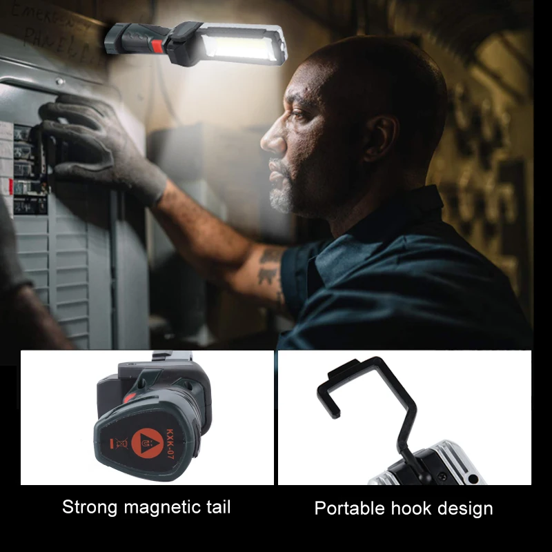 Rechargeable LED Work Light Built-in Battery Work Flashlight with Magnetic Base 5 Lighting Modes Foldable Lamp For Car Repair