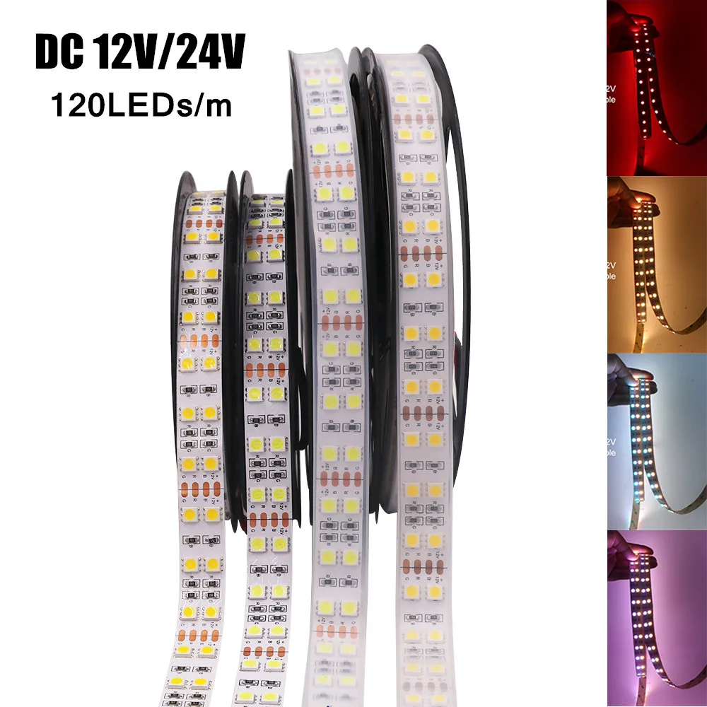 DC 12V 24V 5050 120Leds/m LED Strip IP21 IP67 Waterproof Indoor Lighting RGB RGB+Warm White  RGBW LED Light Lamp 5m/roll