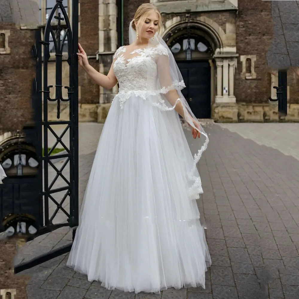 Abito da sposa Boho semplice a maniche corte per donna Beach 2022 Robe de Mariee Abito da sposa taglie forti Tulle bianco/avorio senza strascico