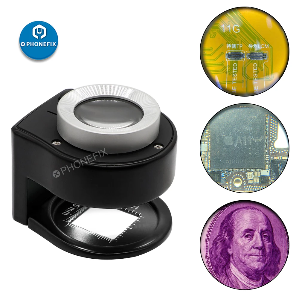 Lupa de cristal óptico LED de mano, lupa de joyería con luz LED, lámpara iluminada UV, 30X