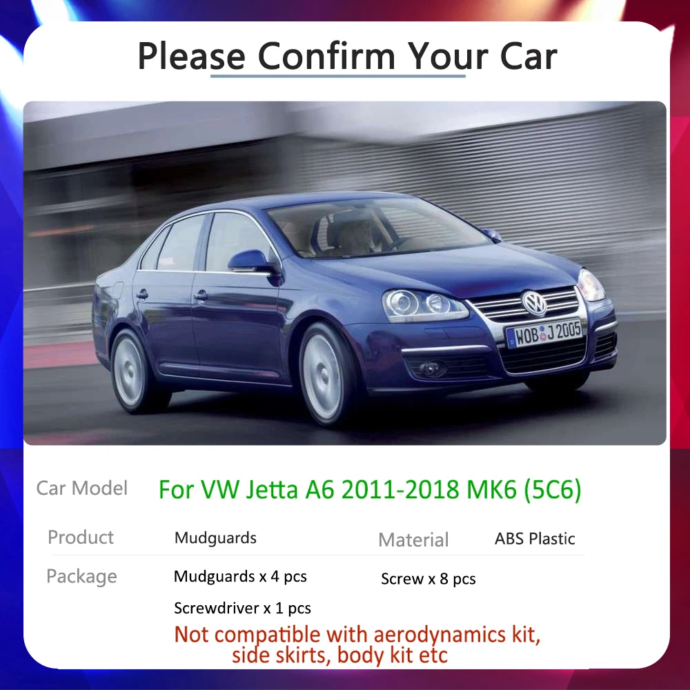 

Car Fender Mud Flaps Mudguards for Volkswagen VW Jetta A6 5C6 Mk6 6 2011~2018 2012 2016 2017 Auto Accessories Goods Splash Guard
