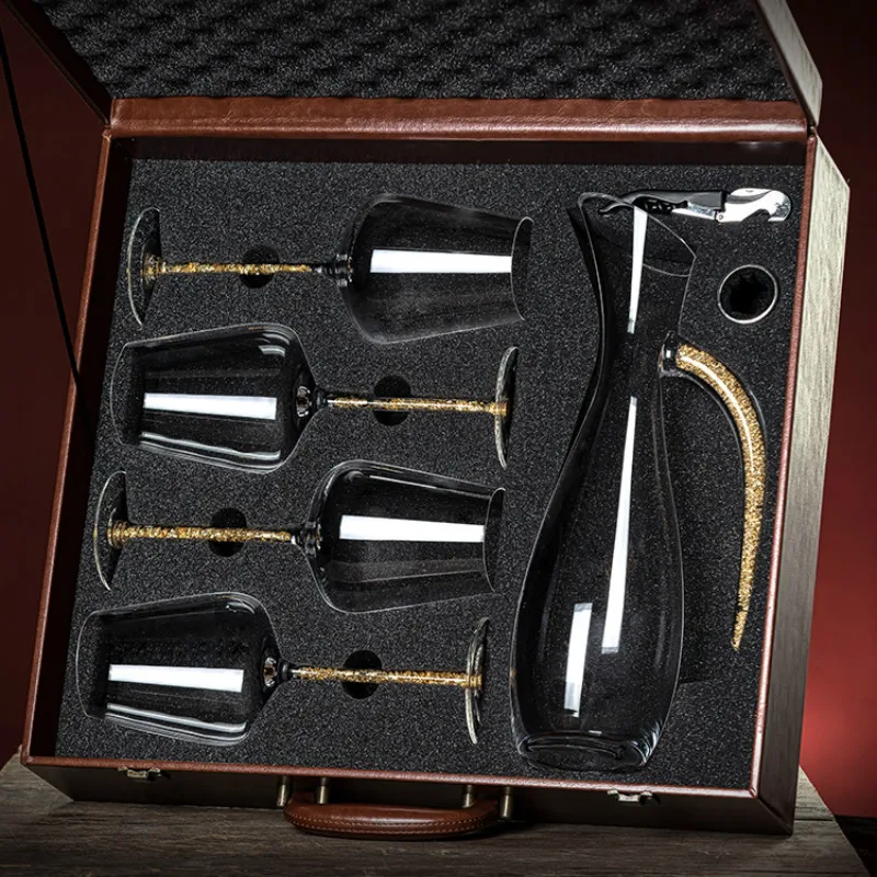 

Wine Glass Travel Box Set Household High-End Creative Crystal Goblet Decanter Luxury Handmade Wine Set Gift groomsmen