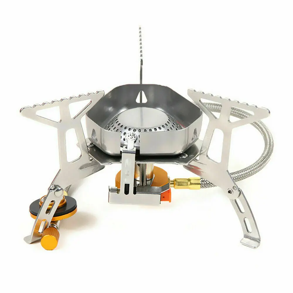 พับวงเล็บที่แข็งแกร่ง 3500W ขนาดเล็กแบบพกพา Windproof Camping เตาแก๊ส MINI กลางแจ้งทําอาหาร Burner
