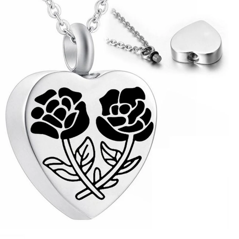 Heart Rose  Flower Urn Necklaces For Ashes Cremation Urns Keepsake Necklace Jewelry