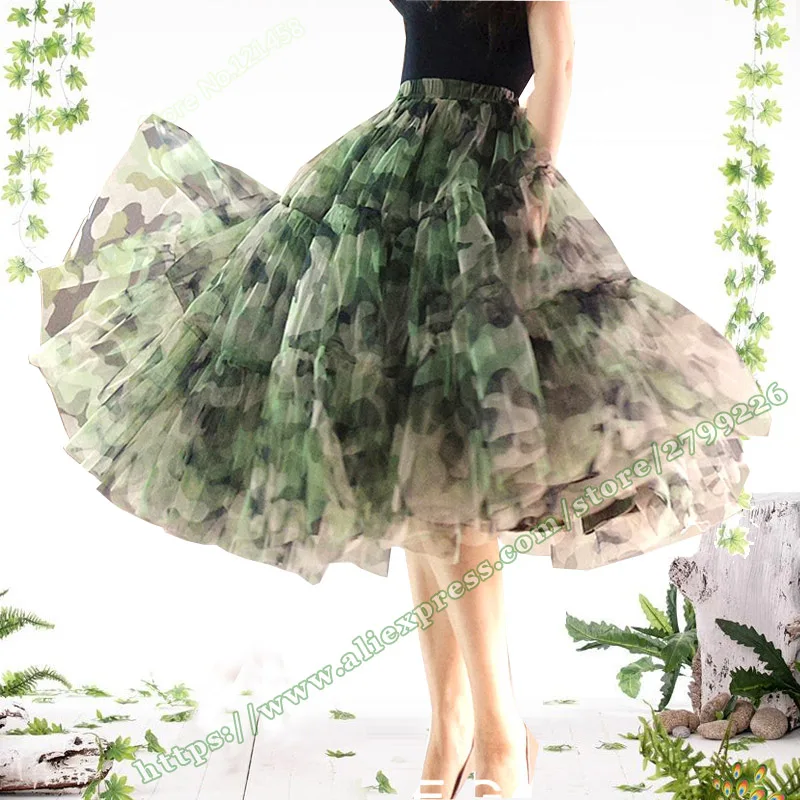 

Spring Summer Female Casual Retro Plus Size 5XL 6XL ArmyGreen Camo Midi Mesh Tutu Women Long Maxi Skirt Designs Skirts Womens