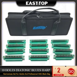 EASTTOP Major Blues Harmonica Sets 12 Keys Diatonic Harmonica in Key of C D E F G A Bb B Ab for Adults Beginners Students Kids