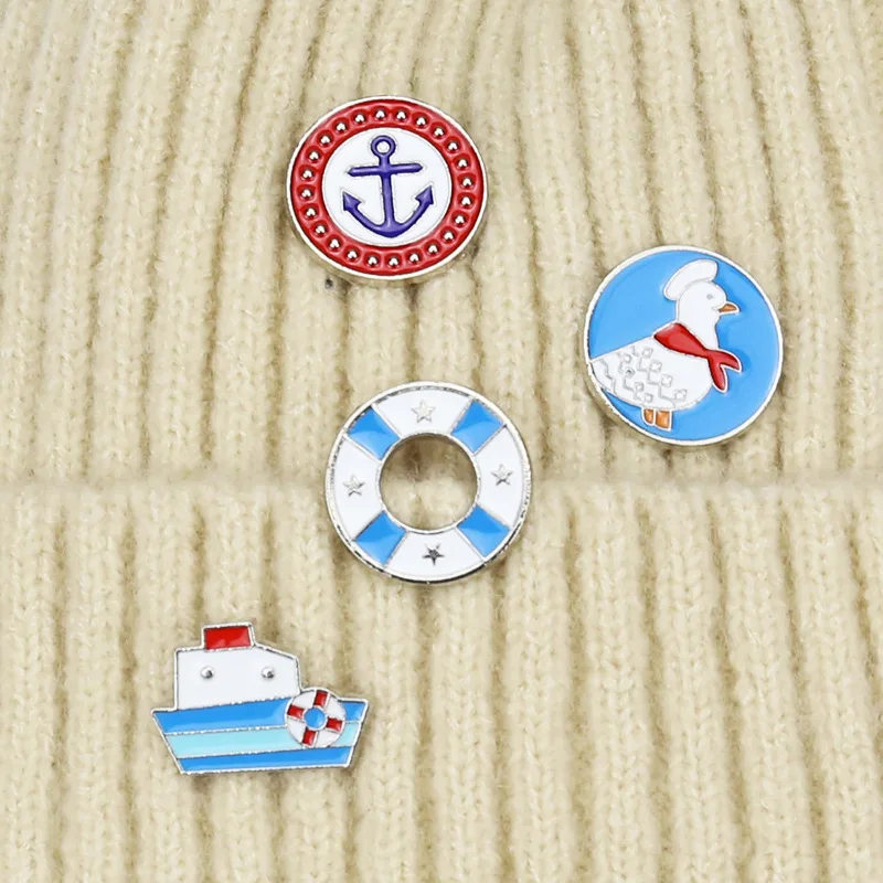 Creative pins, cartoon lifebuoy duck brooch, clothing accessories, navy sailboat anchor, ship collar pin, bag decoration badge